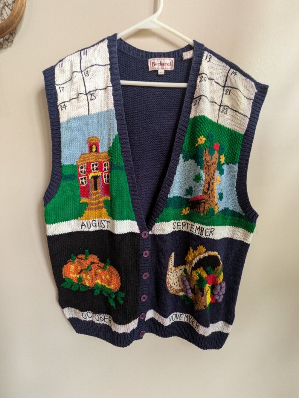 VTG 90s Bechamel knit sweater vest women size 2X fall Christmas holiday #774